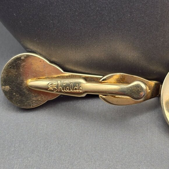 VTG Shields Gold Tone Monogram T Cufflinks & Tie Clip Set 1.5" & .75" Textured - Picture 7 of 9